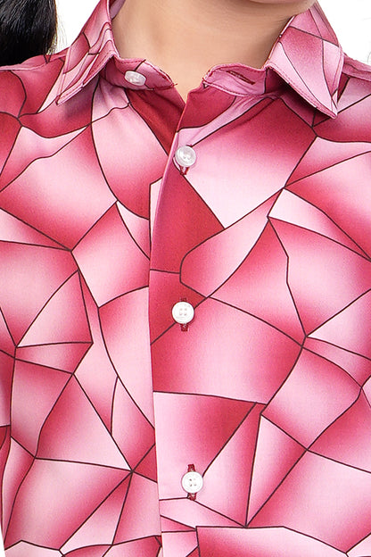 Pink Abstract Shards Printed Girl Cotton Co Ord Set