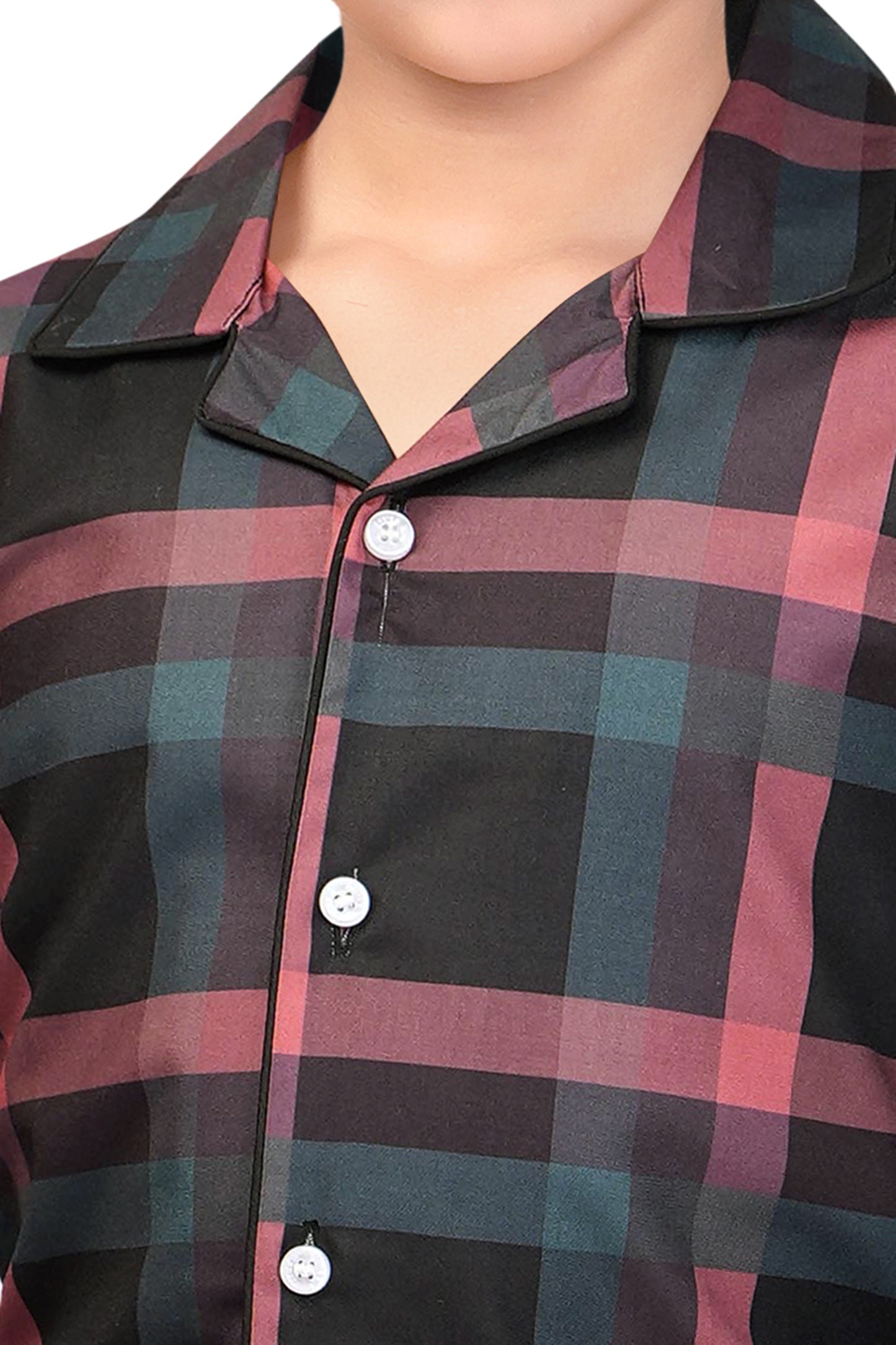 Girls Black & Red Checks Cotton Night Suit Set -G 435