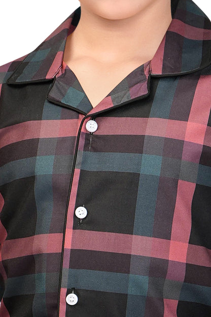 Girls Black & Red Checks Cotton Night Suit Set -G 435