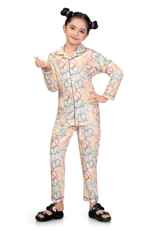 Elephant-Print-Cotton-Girl-Nightsuit-Set-Frontview