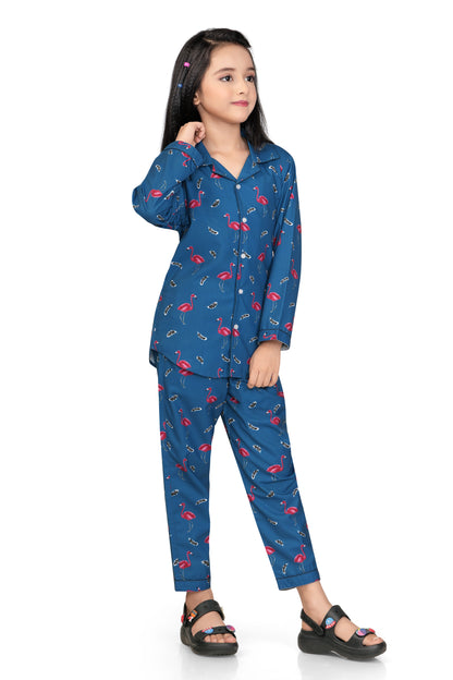 Flamingo-Print-Cotton-Girl-Night-suit-set-Sideview