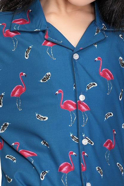 Flamingo-Print-Cotton-Girl-Night-suit-set-Zoomview