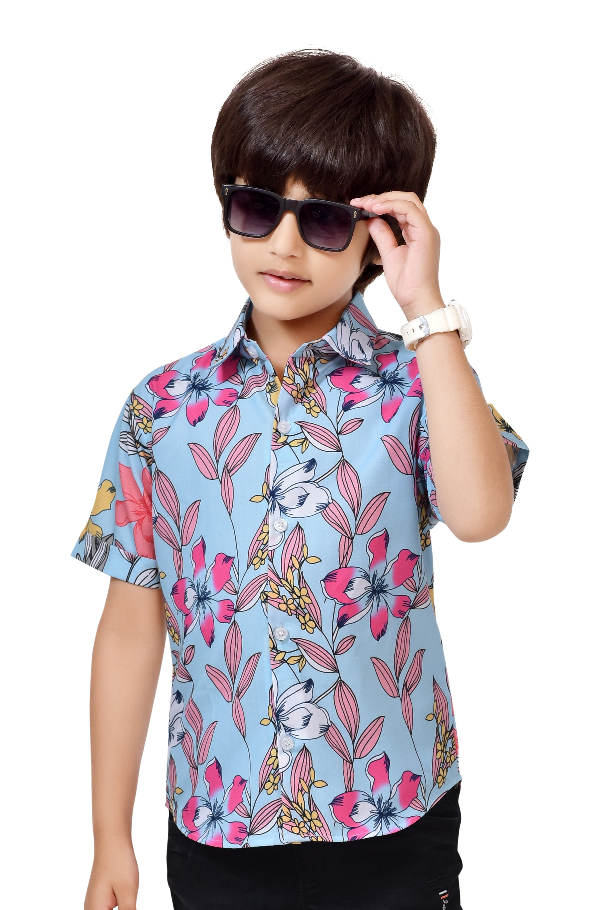 Floral Printed Pure Cotton Half Sleeve Shirt for Boys  – Club96.in