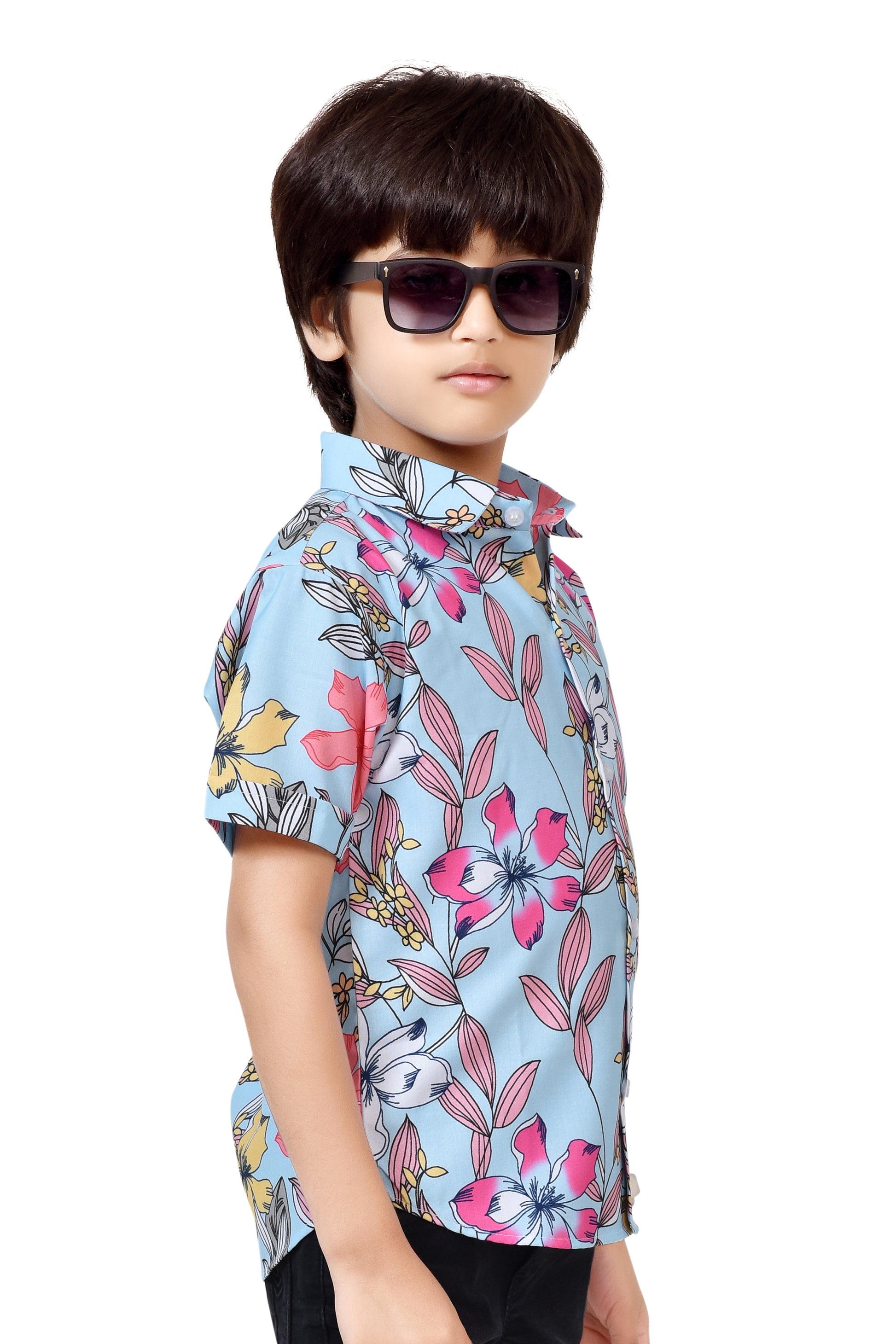 Floral Printed Pure Cotton Half Sleeve Shirt for Boys  – Stylist