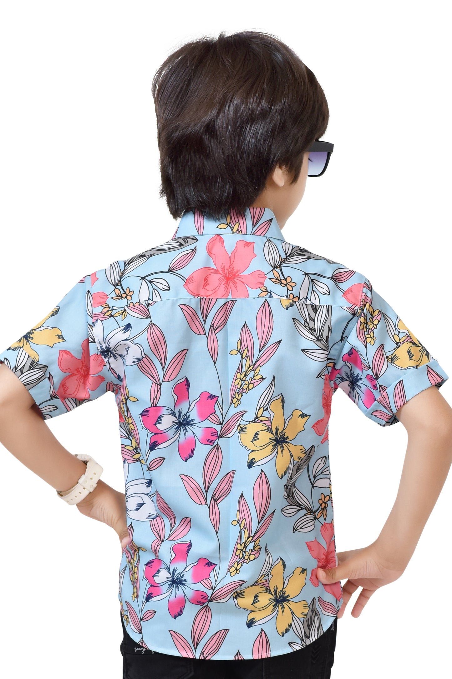 Floral Printed Pure Cotton Half Sleeve Shirt for Boys  – Back