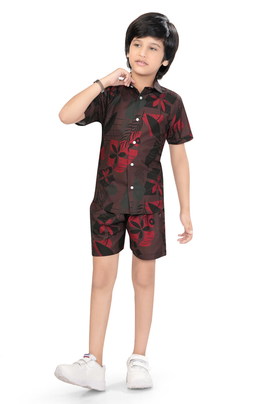 Floral-and-Leaf-Printed-Boys-Co-Ord-Set-FrontView