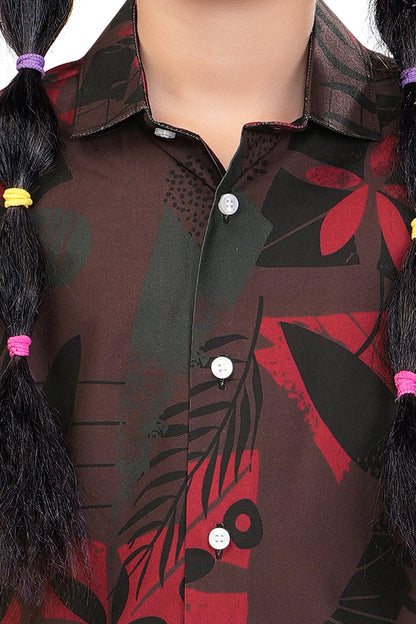 Floral-and-Leaf-Printed-Girls-Cotton-Co-Ord-Set-ZoomView