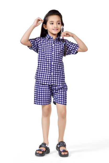 Buy Girls Purple and White Small Checks Printed Cotton Co-Ord Set - Club96.in