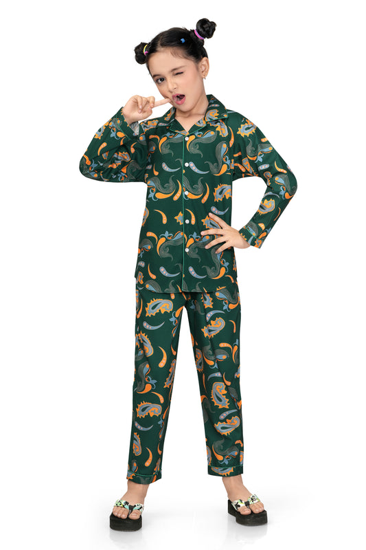 Green-Paisley-Printed-Girl-Nightsuit-Set-Club96
