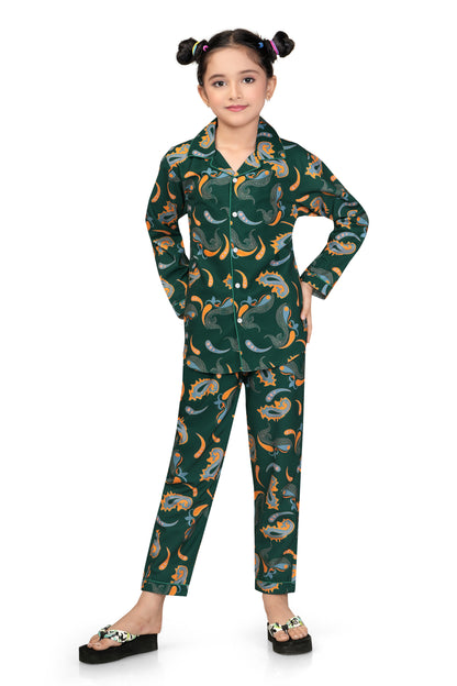Green-Paisley-Printed-Girl-Nightsuit-Set