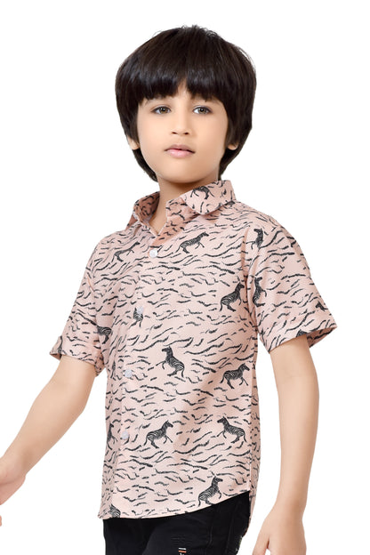 Horse Printed Pure Cotton Half Sleeve Shirt For Boys – Front