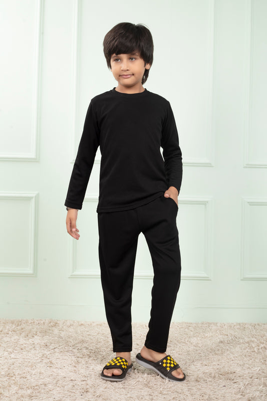 Black Pure Cotton Mario rib kids Pajama