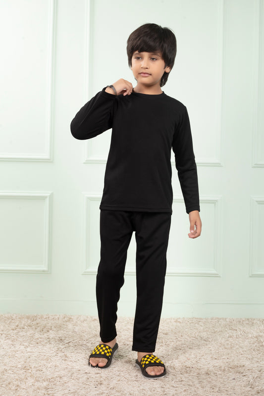 Black Pure Cotton Mario rib kids Pajama