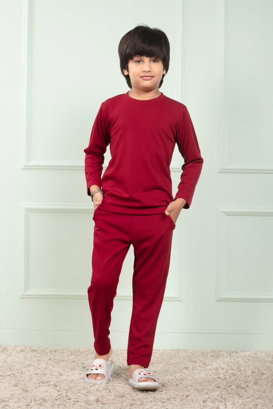 Boy Red Pure Cotton Mario rib Pajama set