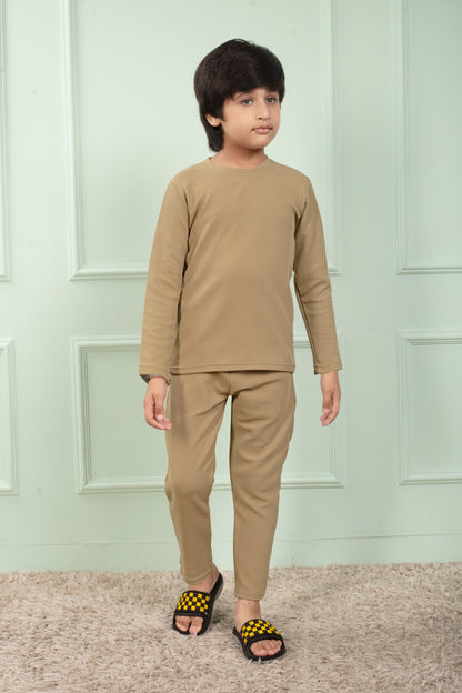 Boy Beige Pure Waffle Cotton Pajama set