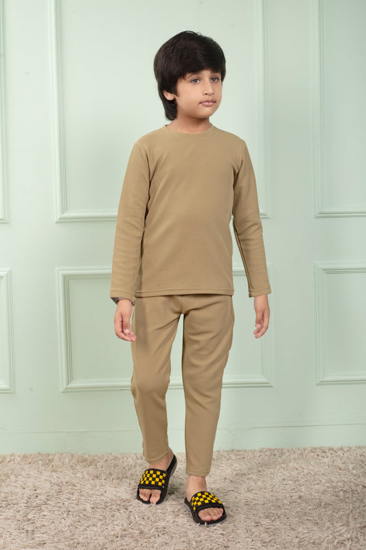 Boy Beige Pure Waffle Cotton Pajama set