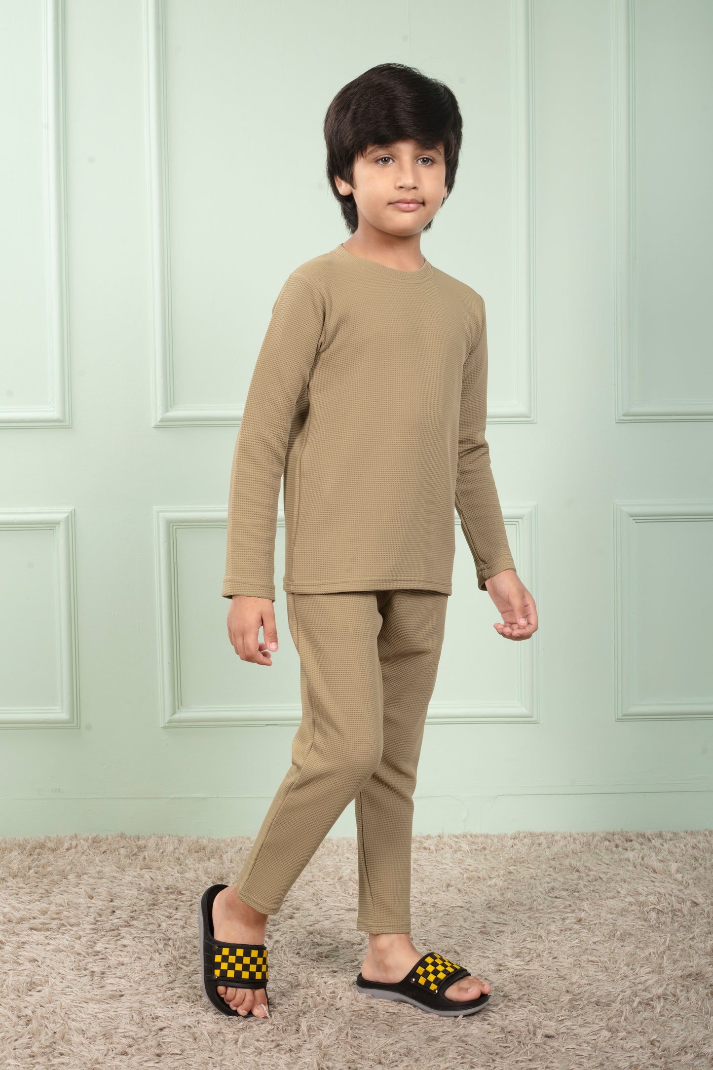 Boy Beige Pure Waffle Cotton Pajama set