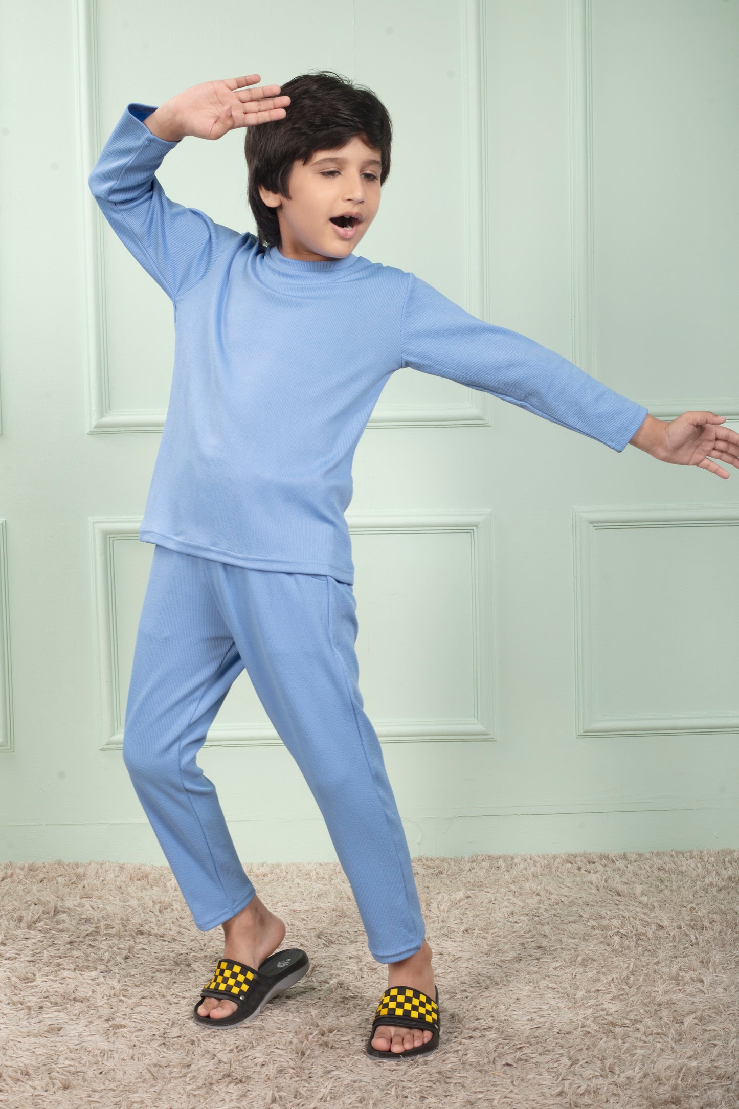 Mario rib cotton Sky Blue color Pajama set
