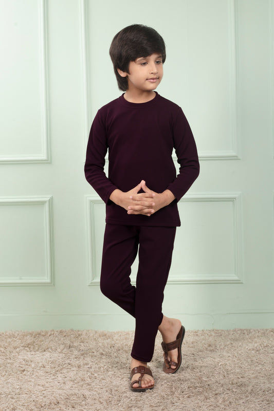 Maroon color cotton waffle cute pajama sets