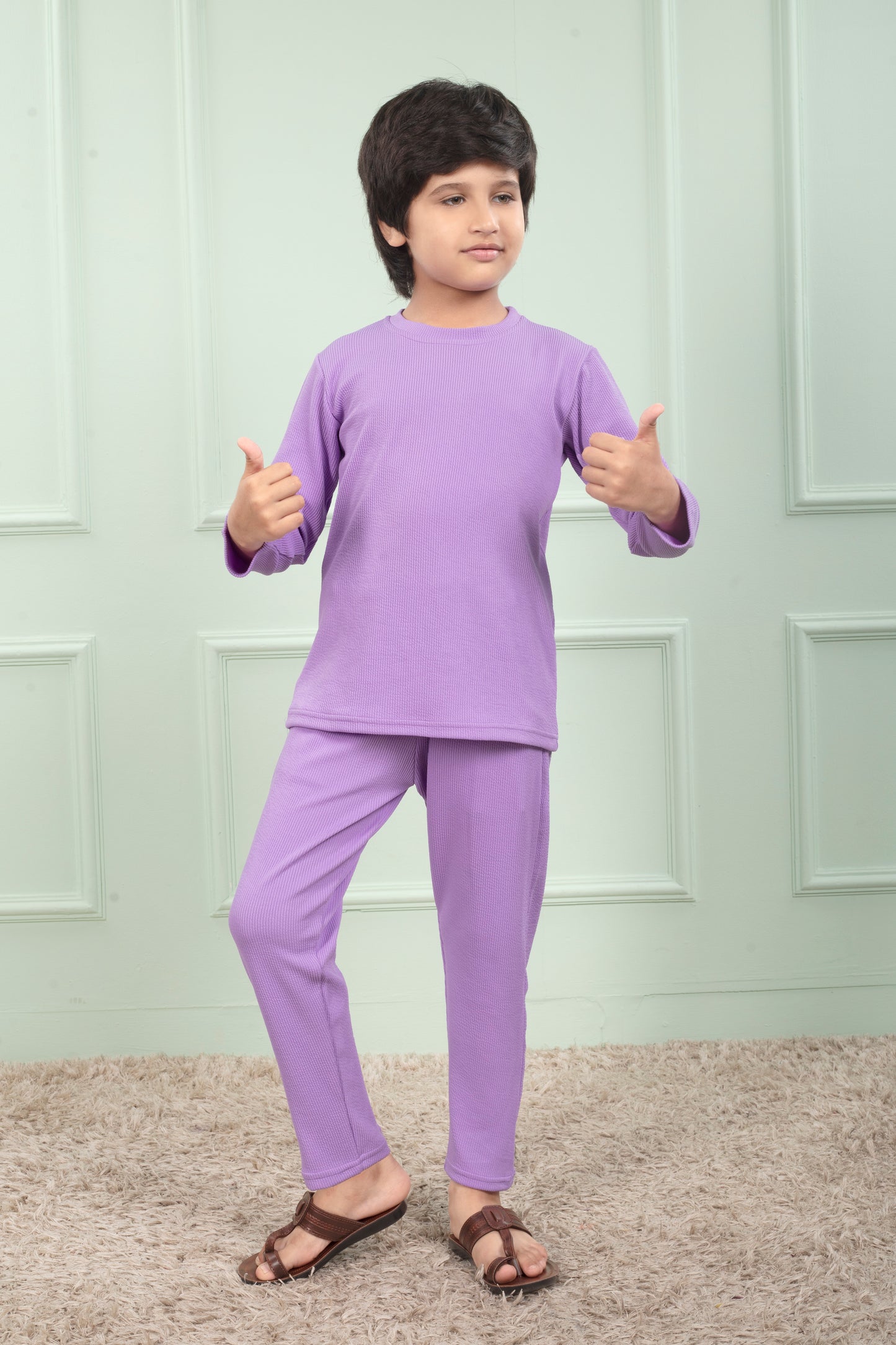 Purple color cotton Mario rib cute pajama sets