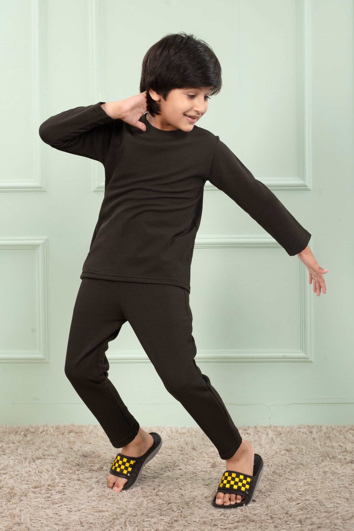 Green color Pure Cotton Waffle cute pajama sets