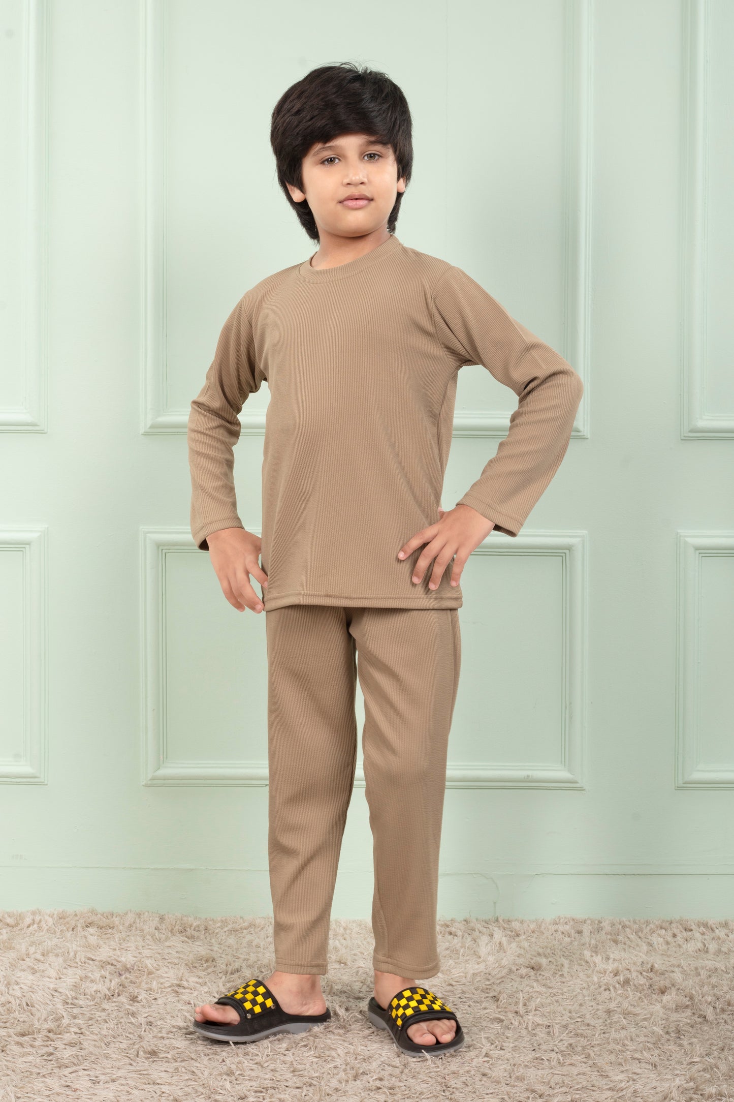 Cotton Mario rib Beige Pajama set