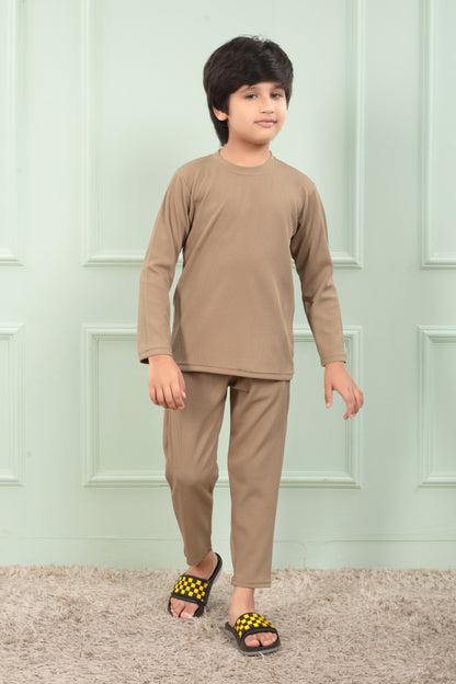 Cotton Mario rib Beige Pajama set