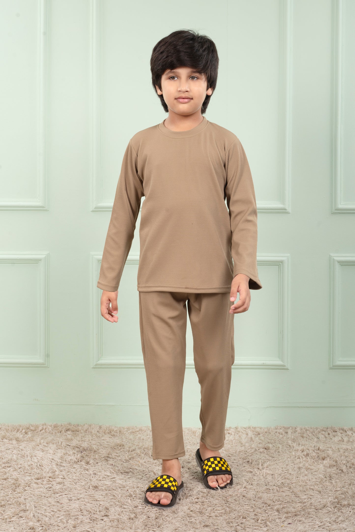 Cotton Mario rib Beige Pajama set