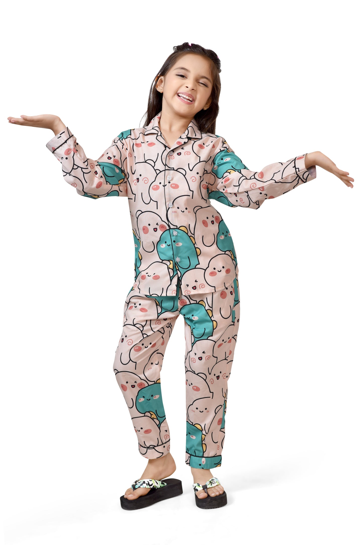 Buy Kawai Style Cartoon Girls Peach Cotton Nightsuit Online - Club96