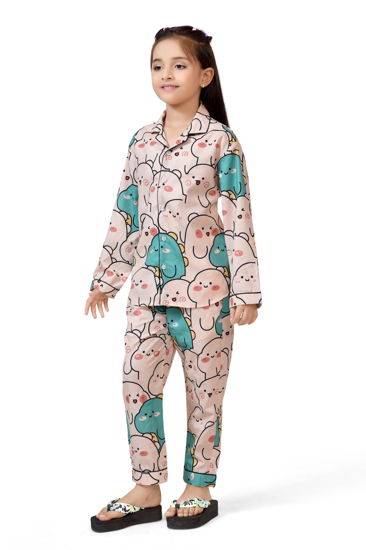 Kawai Style Cartoon Girls Peach Cotton Nightsuit - Print