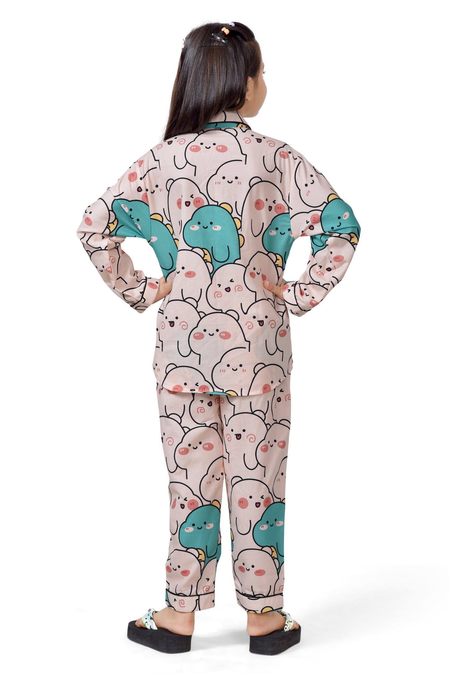 Kawai Style Cartoon Girls Peach Cotton Nightsuit - Back Side