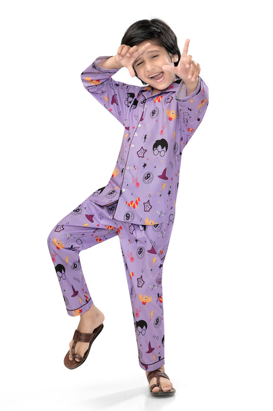 Lavender-Harry-Potter-Printed-Cotton-Night-Suit-Set-Stylish