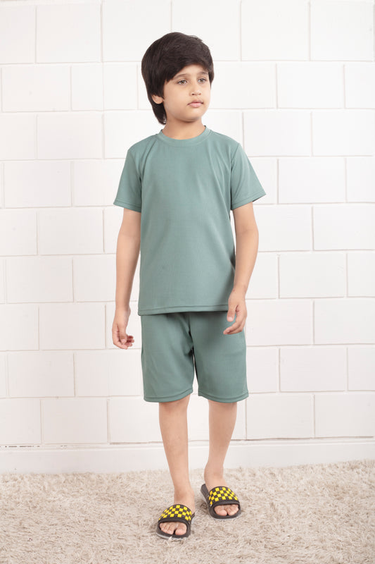 Light_Green_Mario_rib_cotton_shorts_and_top_set - FrontView