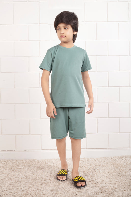 
Light_Green_Mario_rib_cotton_shorts_and_top_set - Front
