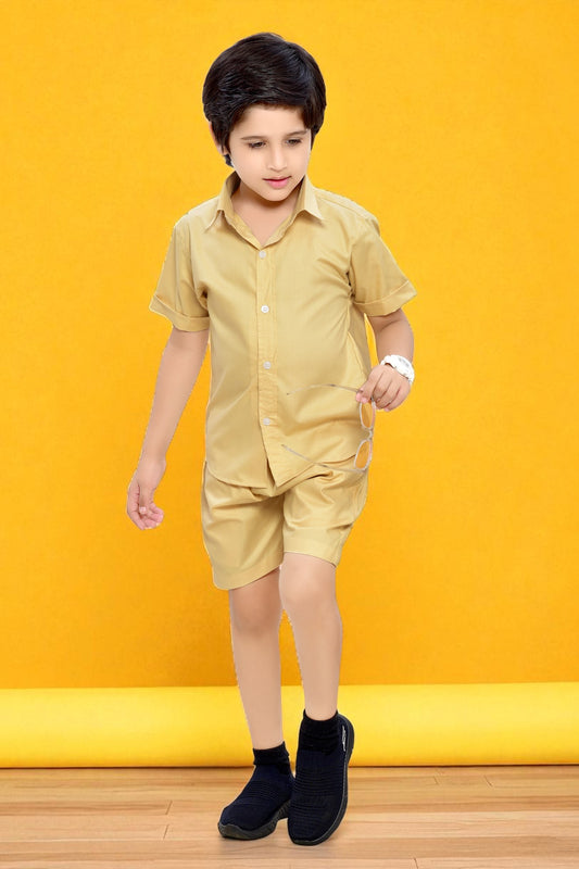 Plain Yellow Summer Ready Boys Cotton Co-Ord Set