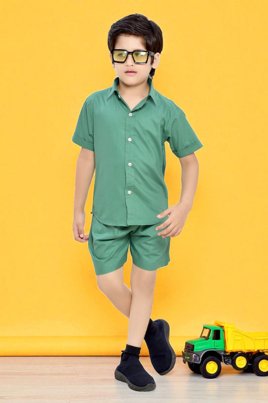 Summer Ready Plain Light Green Boys Cotton Co-Ord Set