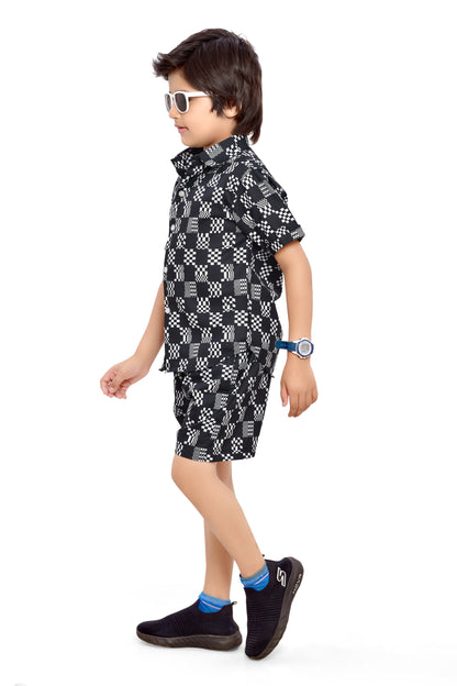 Black & White Check Printed Cord Set for Boys