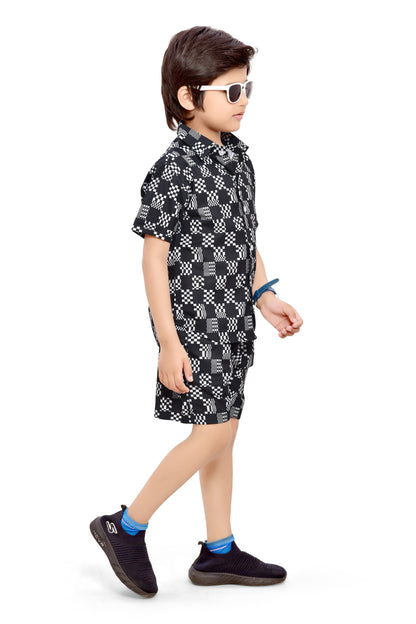 Black & White Check Printed Cord Set for Boys