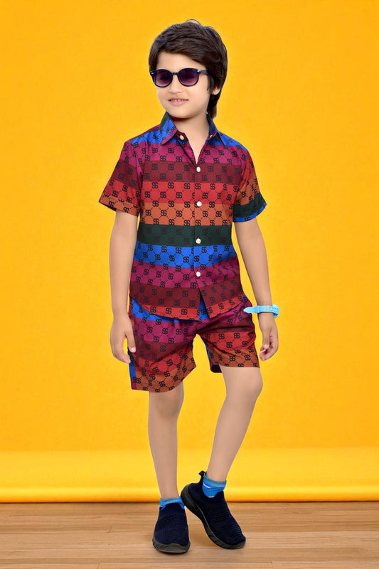 Cool Multicolor Striped Printed Cotton Co-Ord Set for Boys
