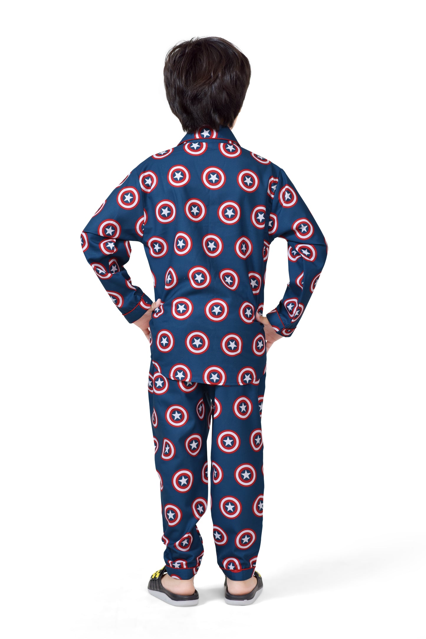 Blue Captain America Shield Printed Boys Night Suit