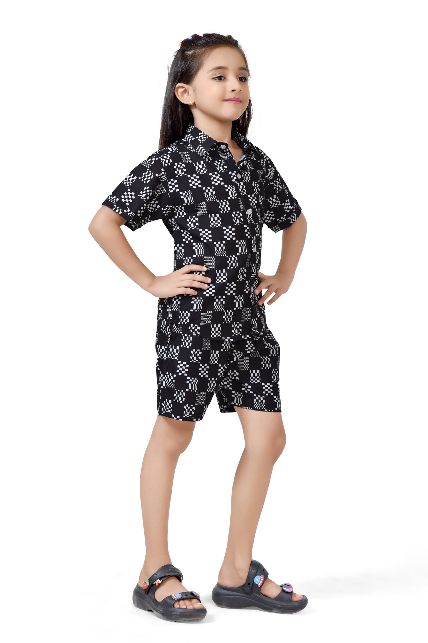 Black & White Check Printed Cord Set for Boys