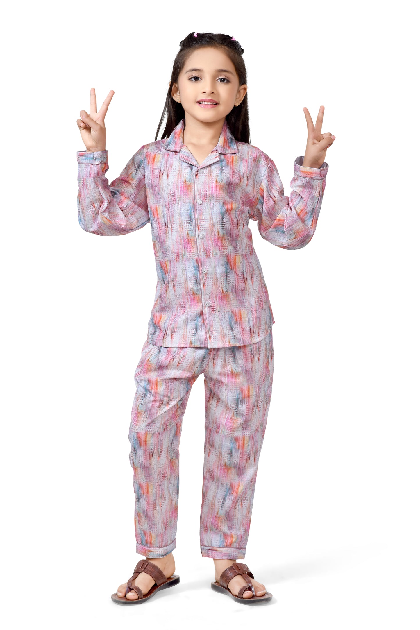 Vibrant Watercolor Kids Pajama Set – Cozy Sleepwear for Girls