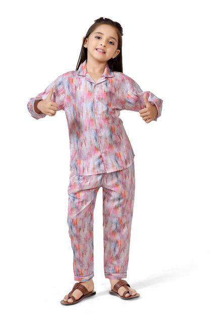 Vibrant Watercolor Kids Pajama Set – Cozy Sleepwear for Girls