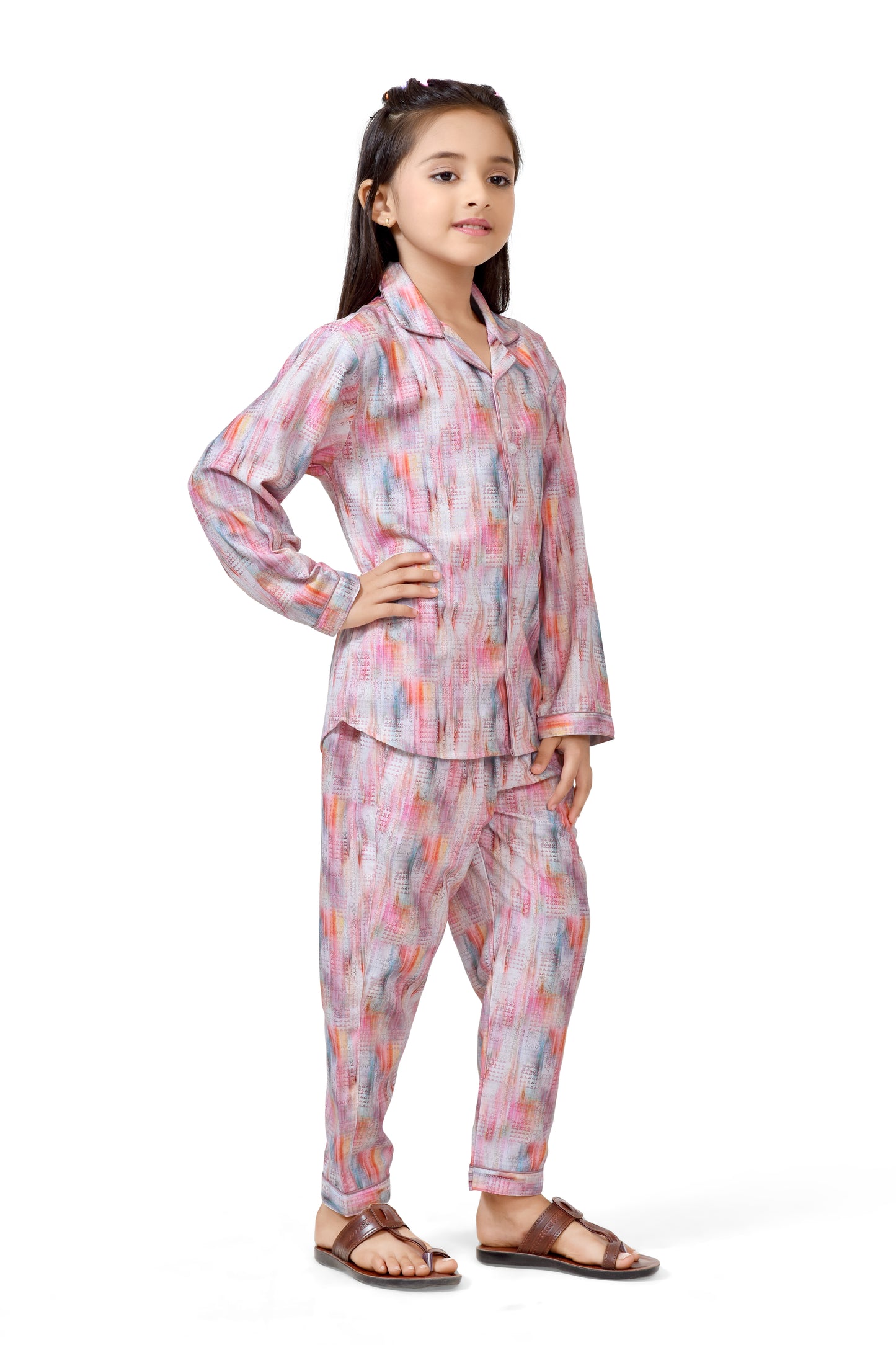 Vibrant Watercolor Kids Pajama Set – Cozy Sleepwear for Girls