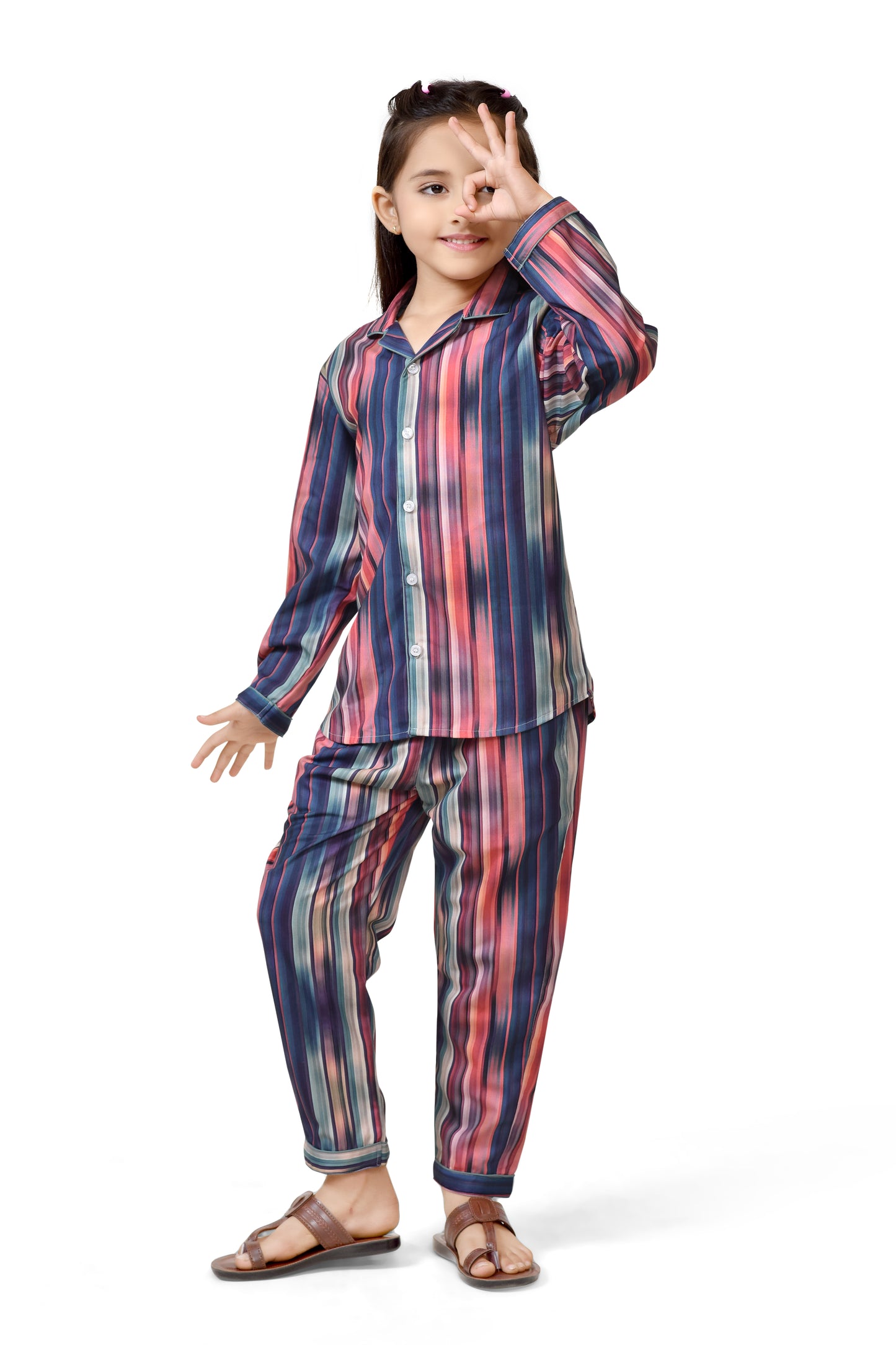 Striped Rainbow Pajama Set for Girls – Comfortable Sleepwear