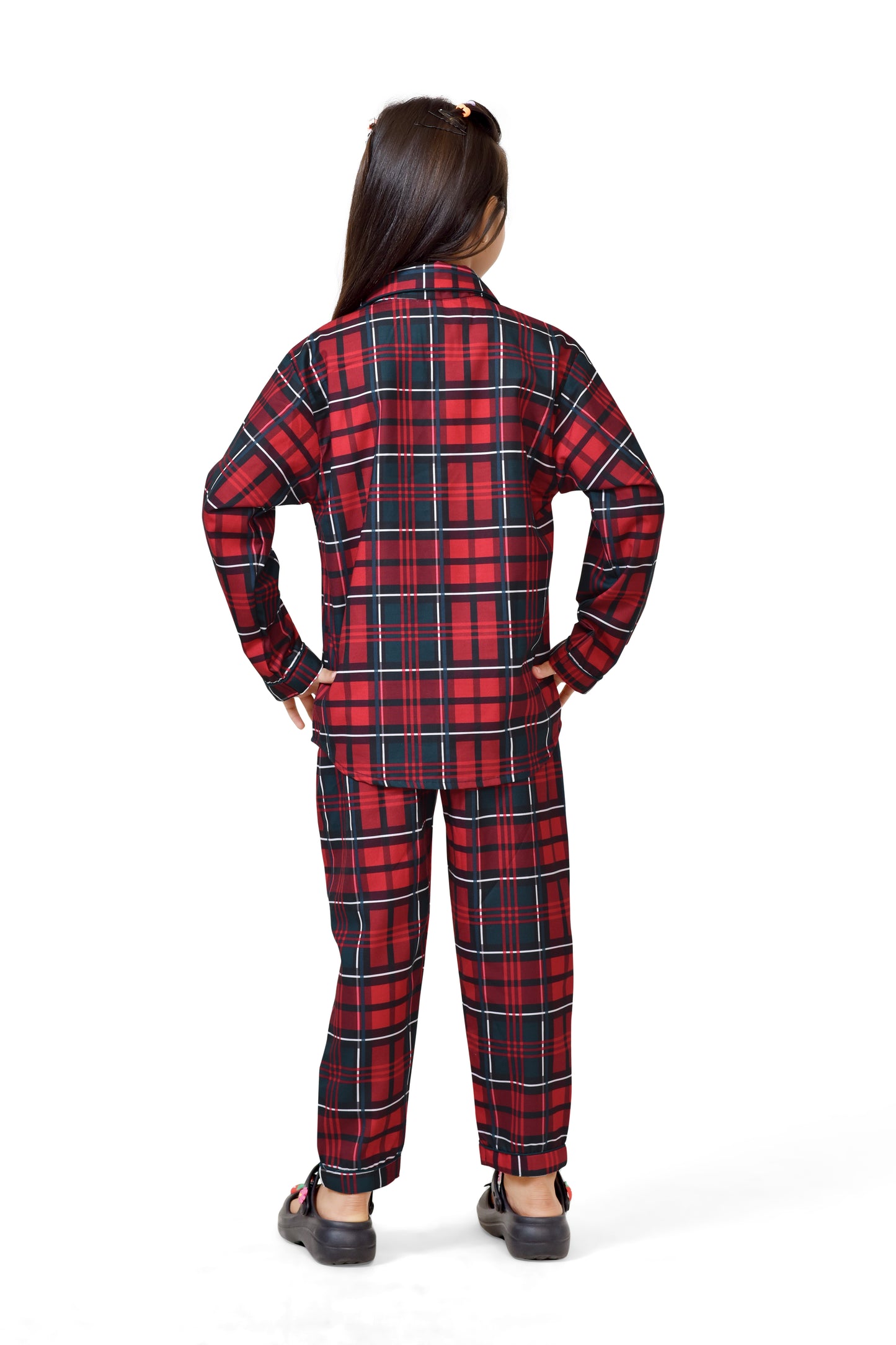 Red and Black Christmas Theme Girls Cotton Night Suit