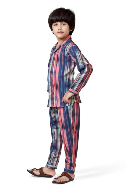 Colorful Striped Boys' Night Suit – Soft and Stylish Sleepwear