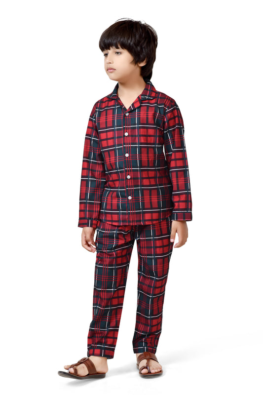 Classic Red and Black Christmas Theme Boys Night Suit