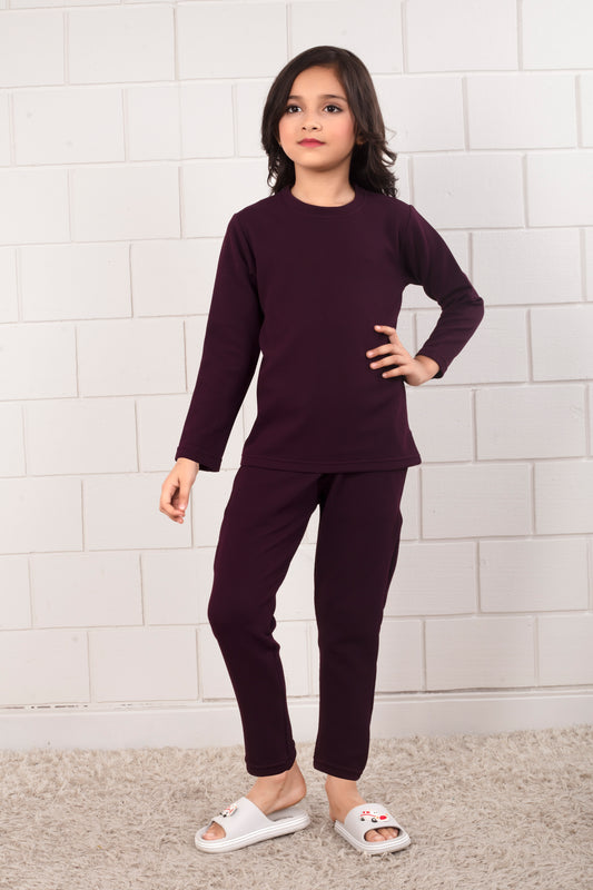 Maroon_color_cotton_waffle_Girl_pajama_sets 