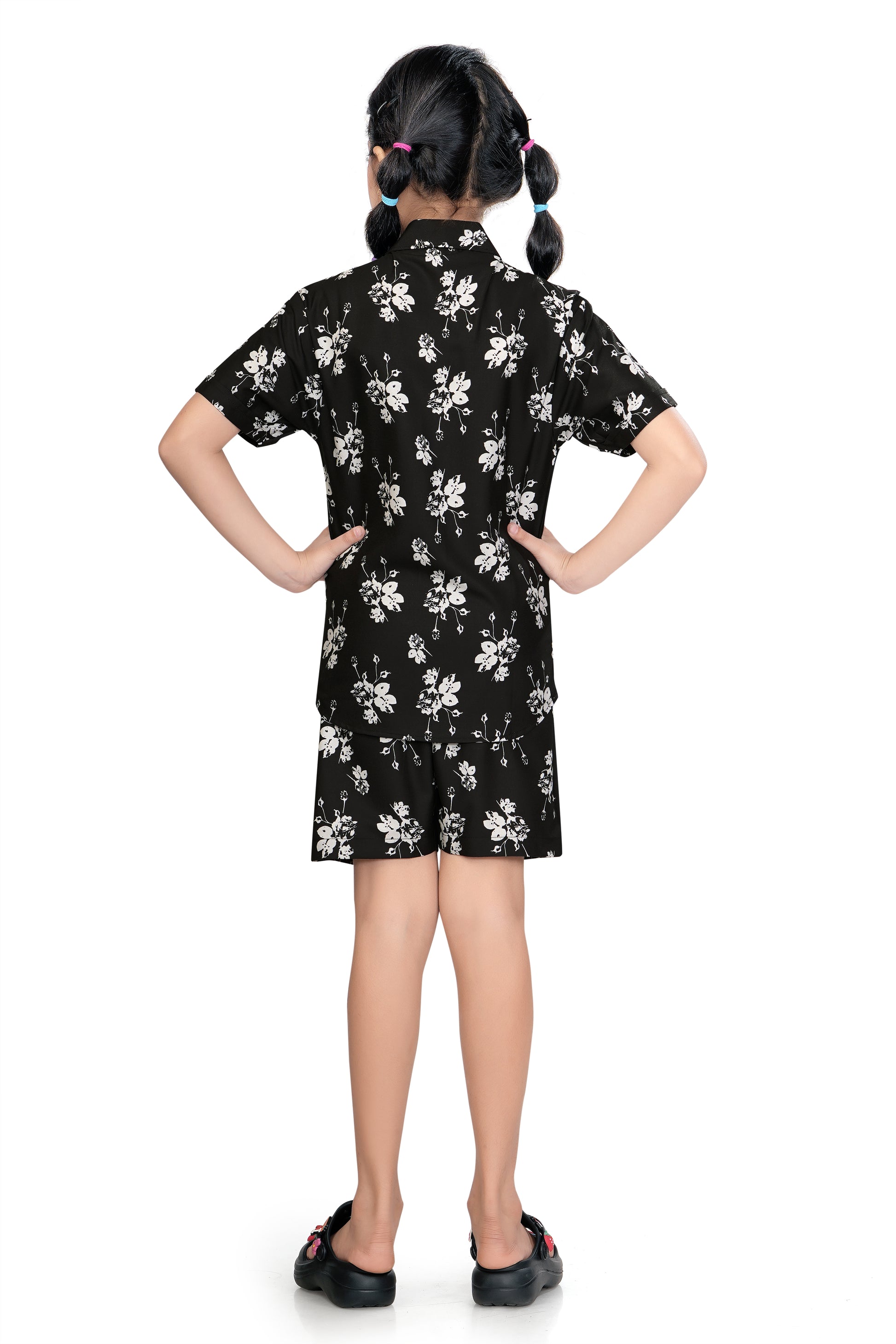 Monochrome-Floral-Printed-Girls-Cotton-Co-Ord-Set-BackView